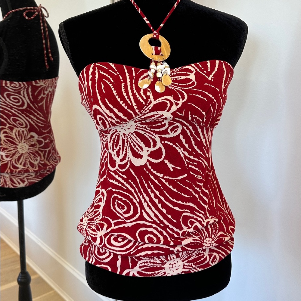 Speechless Red and Off-white Floral Halter Top